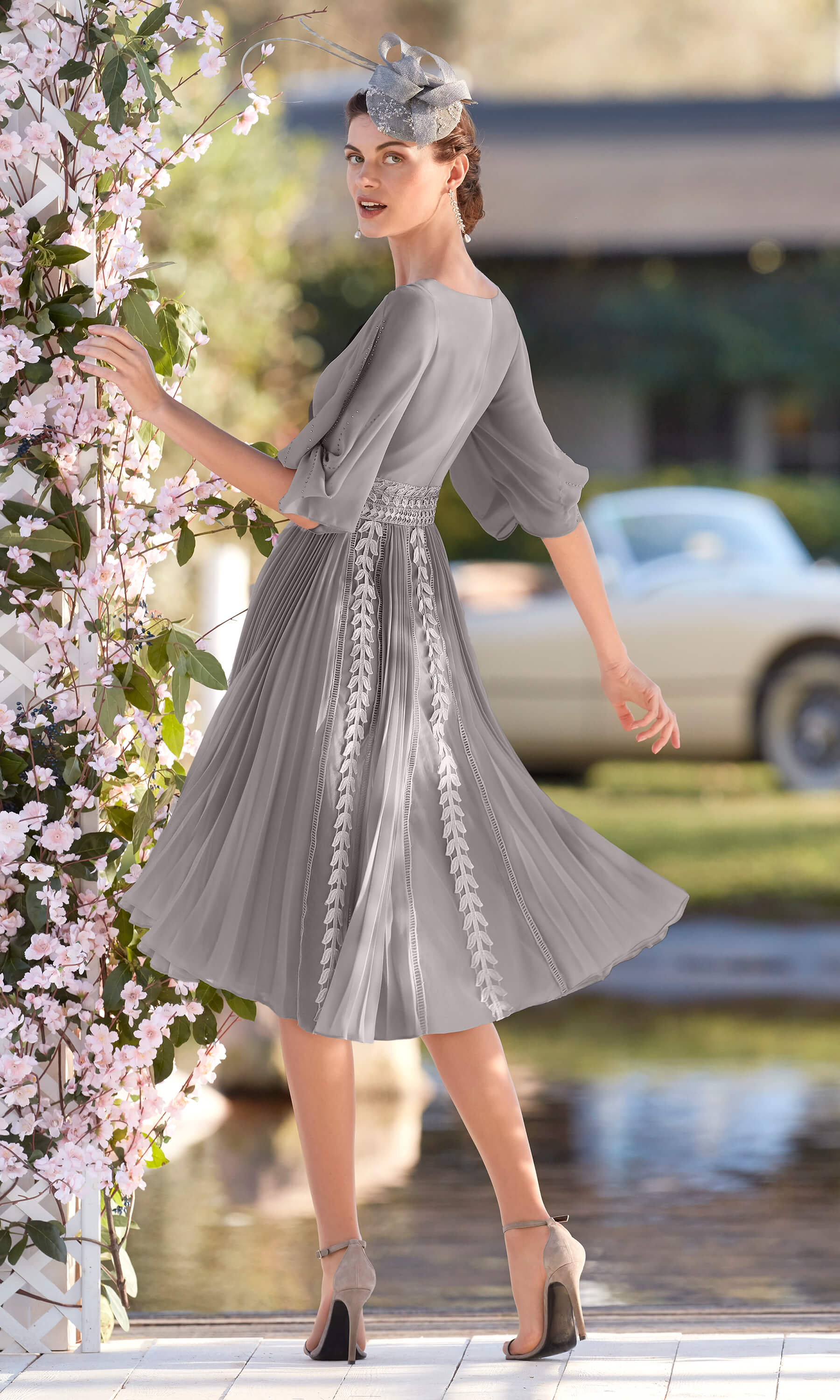 Couture Club 5G176 Silver Grey Chiffon Pleated Occasion Dress