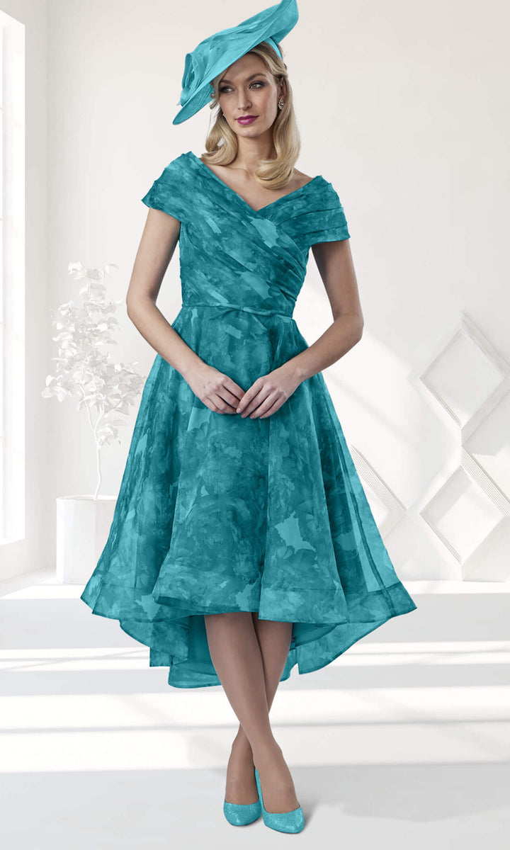 Veromia Vo8130 Teal Print Chiffon Hi Lo Midi Occasion Dress Fab Frocks